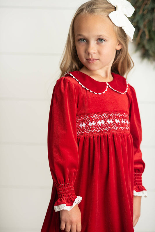 Red Velvet Smocked Dress