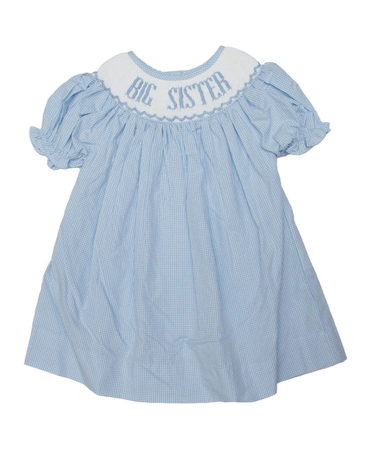 Smocked "Big Sister" Bishop Dress (Blue)