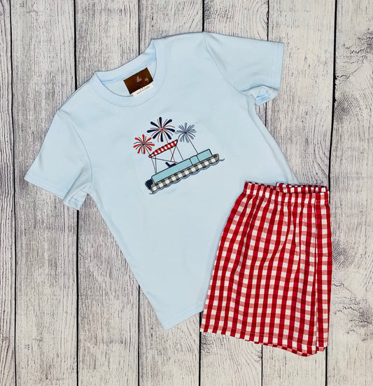 Appliqued Pontoon Boat Short Set